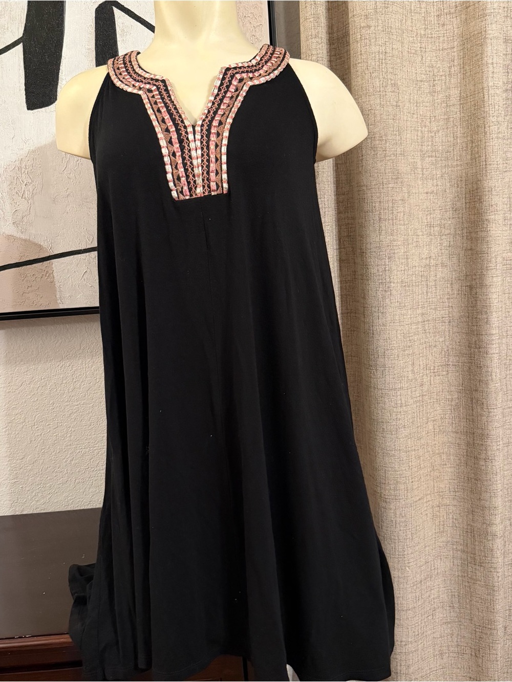 Aina Be Black Midi Dress with Embellished Neckline